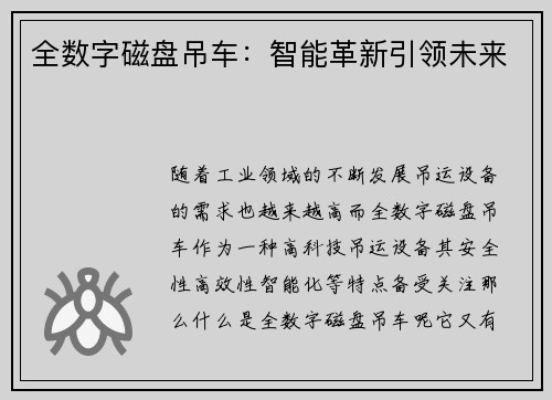 全数字磁盘吊车：智能革新引领未来