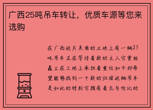 广西25吨吊车转让，优质车源等您来选购