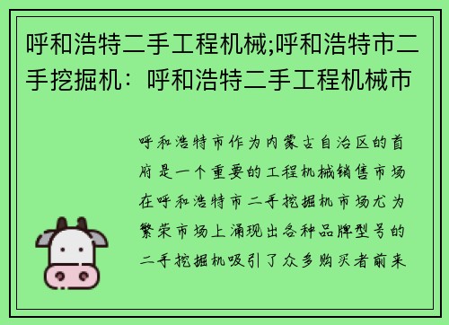 呼和浩特二手工程机械;呼和浩特市二手挖掘机：呼和浩特二手工程机械市场，优质设备等你来选购