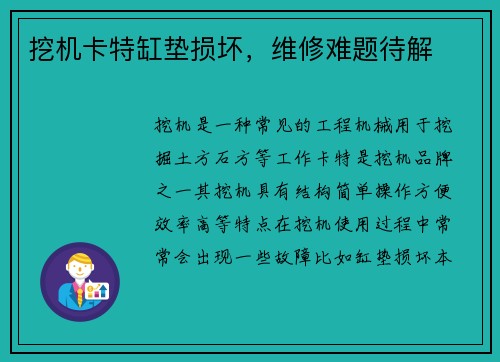 挖机卡特缸垫损坏，维修难题待解